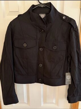 NWT Vince Camuto XS Cotton Lycra Blend Deep Black  “Jean” Jacket $139 Military
